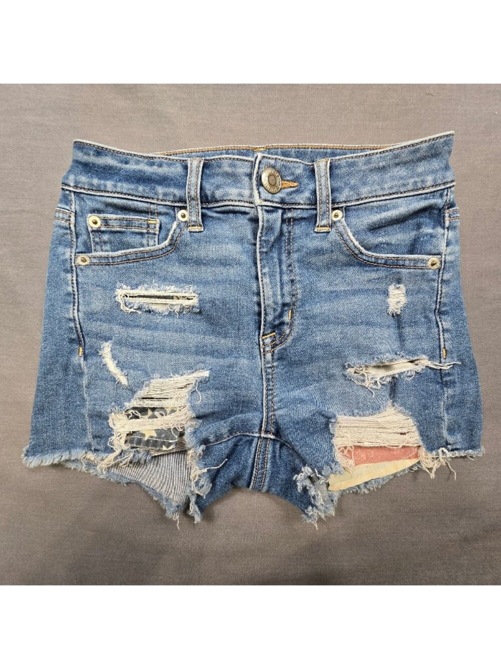 American Eagle Outfitters High Rise Shortie Distressed Shorts Size 0 Patriotic